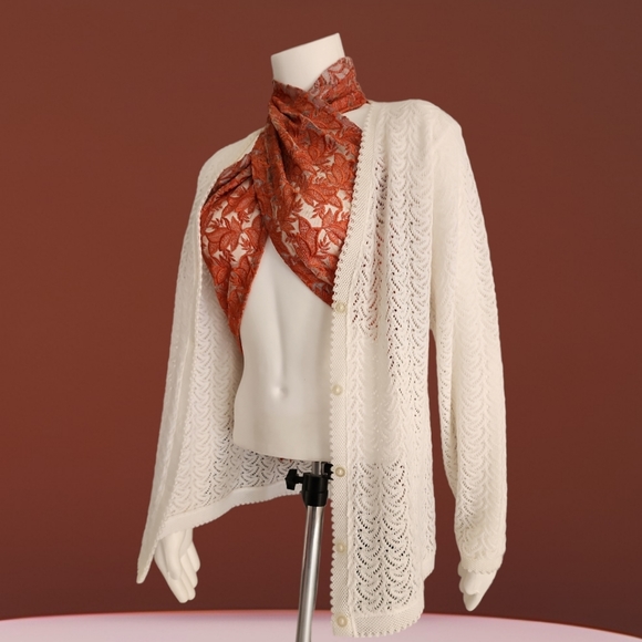 VINTAGE NASHARR JAPAN White Cardigan Sweater M Crochet Grandma Grannycore Punk - Picture 2 of 16